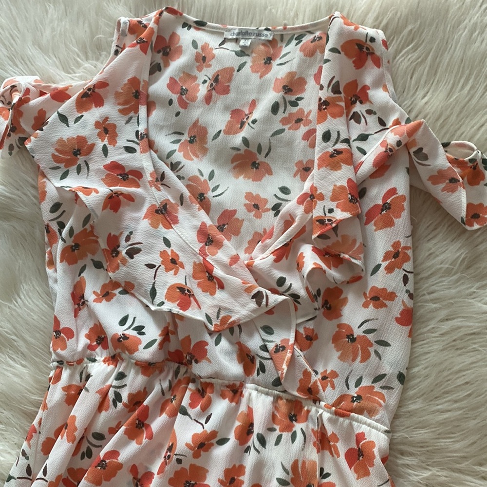 🍊COLD SHOULDER RUFFLE FLORAL DRESS 🥕 - Picture 2 of 5
